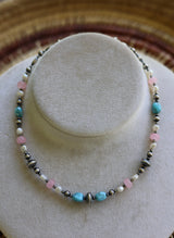 Sonoran Turquoise, Rose Quartz, & Freshwater Pearl Necklace 15-17”