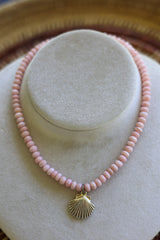 Pink Opal Seashell Necklace 15-17”