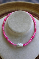 Pink Opal & Freshwater Pearl Necklace 16-18”