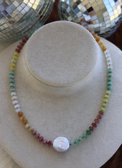 Multi Gemstone & Freshwater Pearl Necklace 18-19.5”