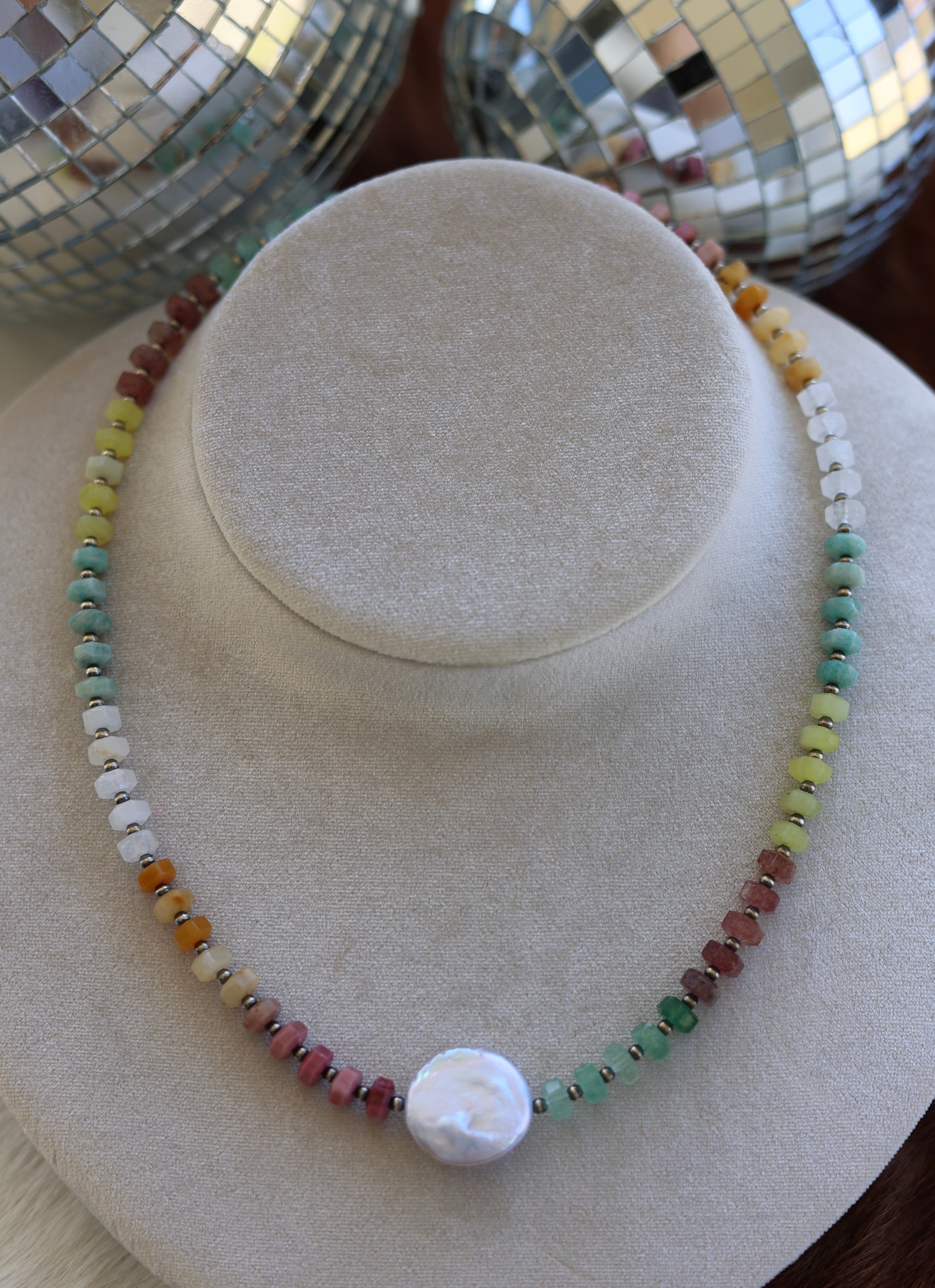 Multi Gemstone & Freshwater Pearl Necklace 18-19.5”