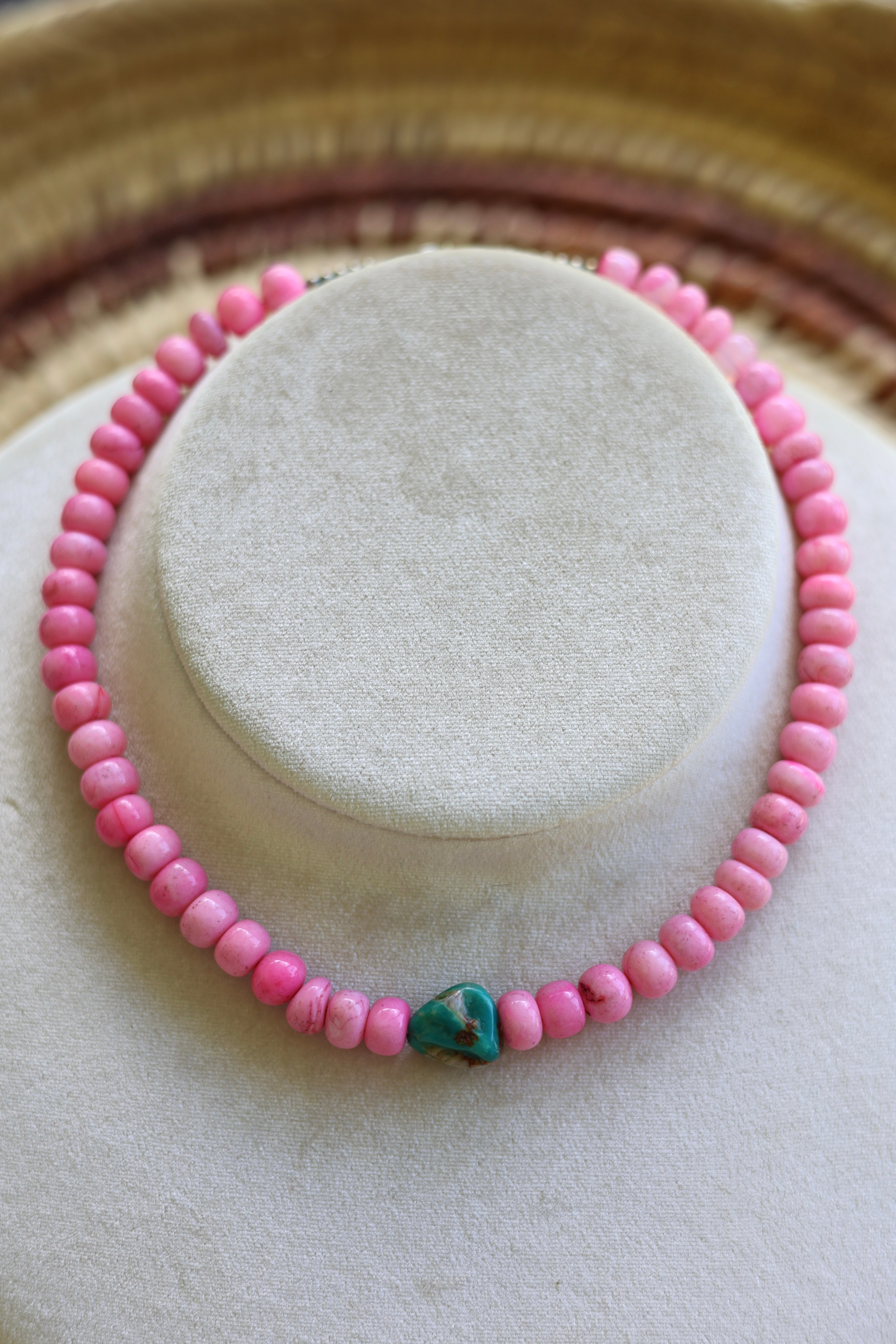 Fox Turquoise & Pink Opal Necklace 14-16”