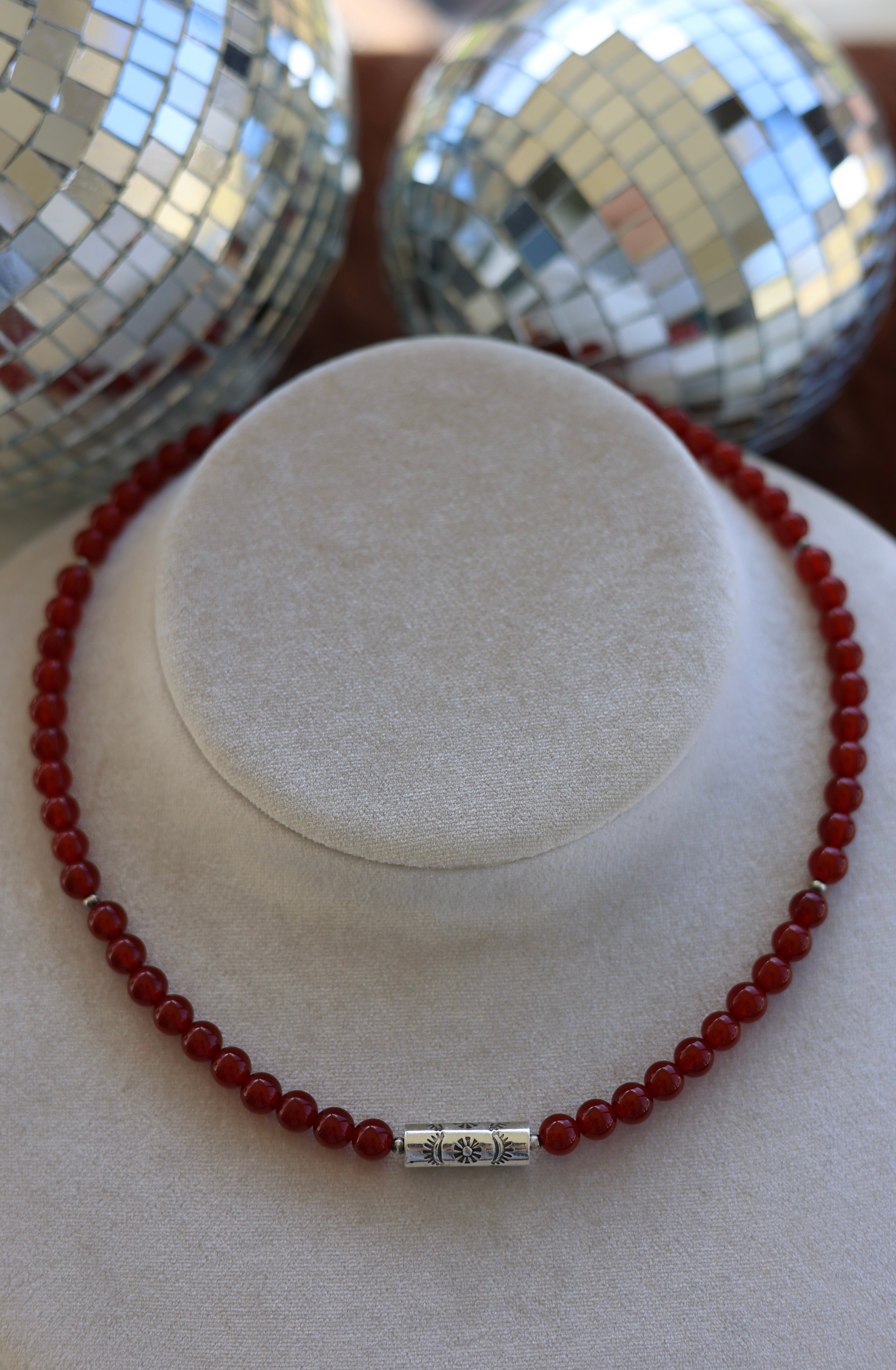 Carnelian Barrel Bead Necklace 17-19”