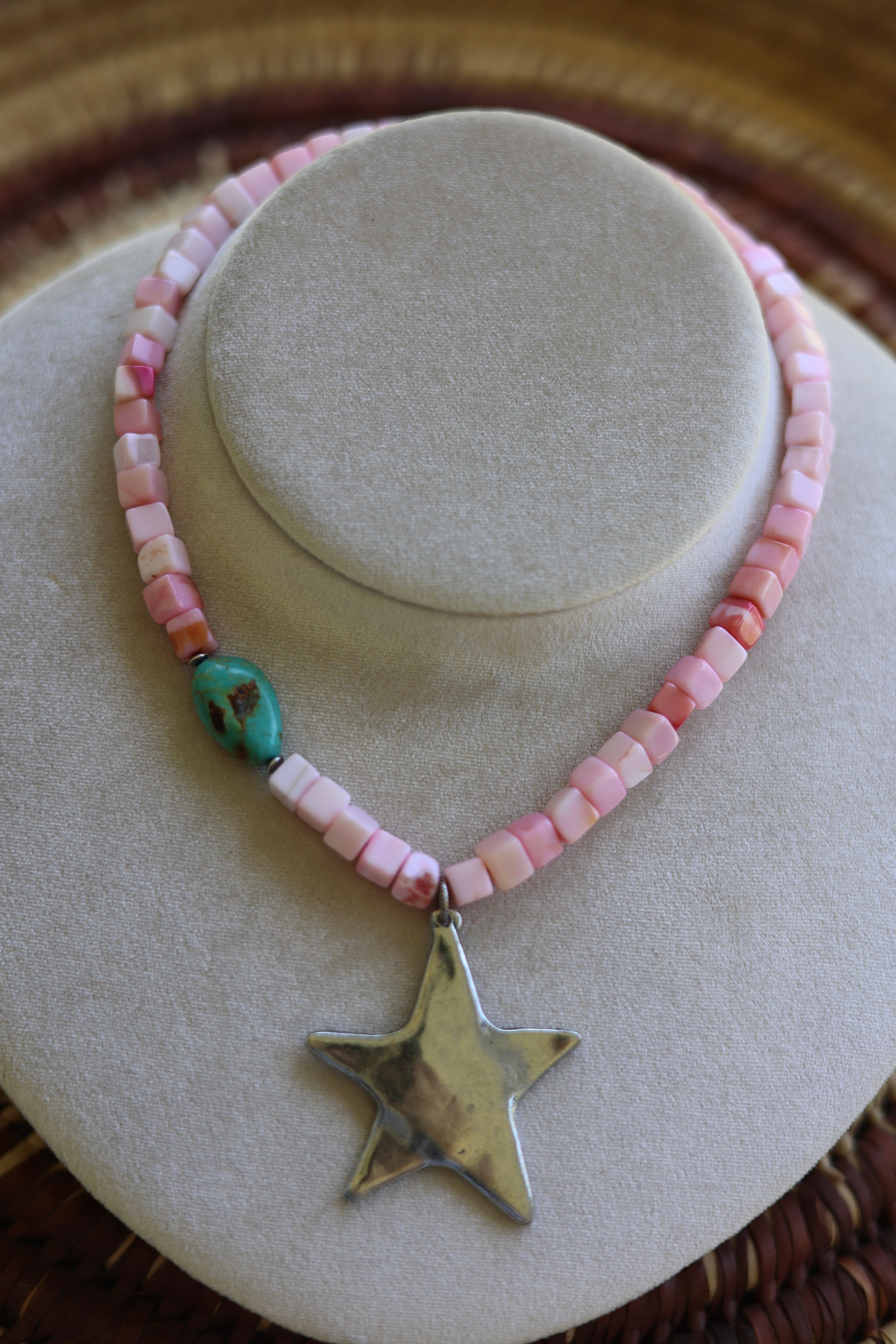Pink Opal & Hubei Turquoise Star Necklace 15-17”