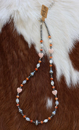Pink Conch, Orange Spiny, & Mother of Pearl Necklace 15-17”