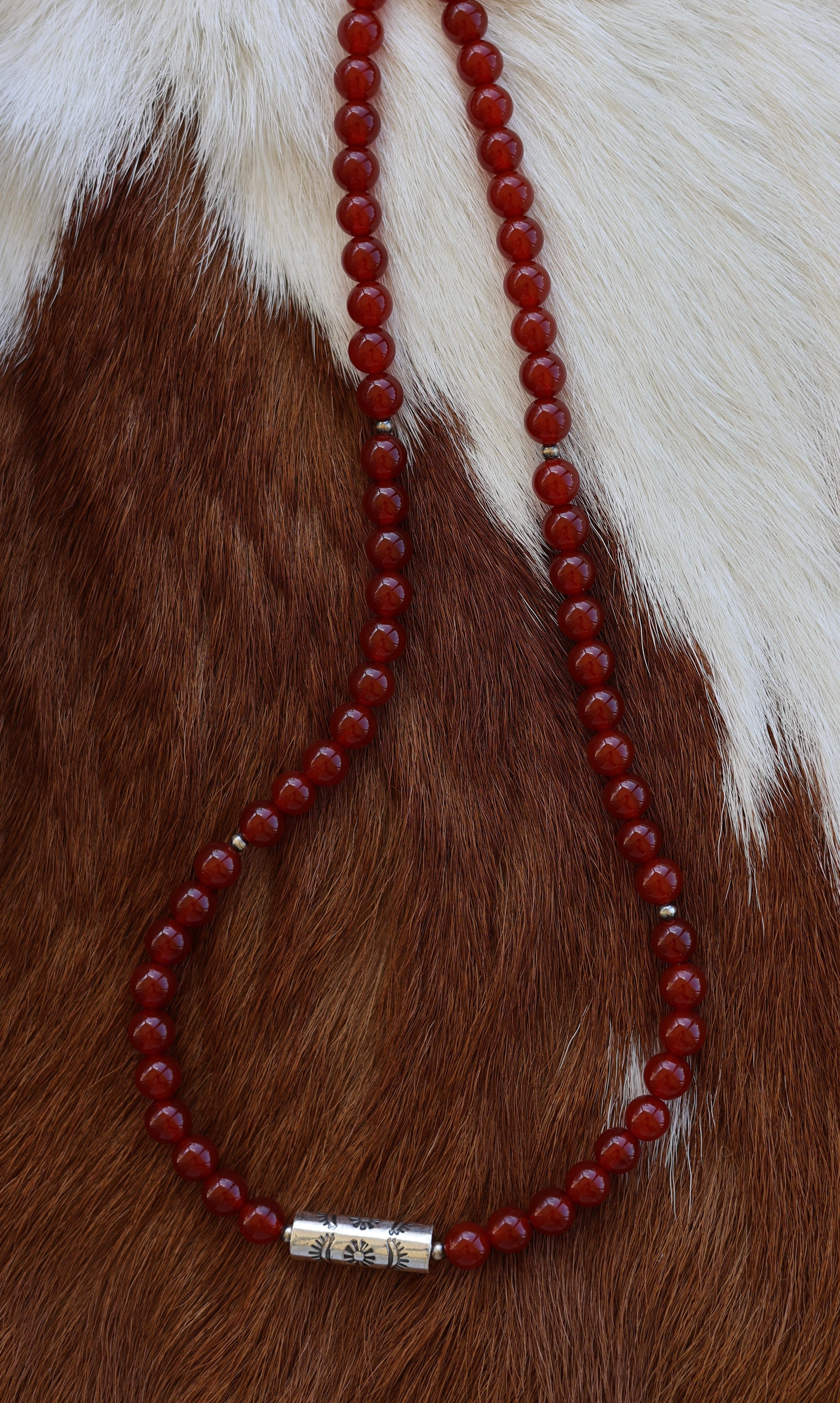 Carnelian Barrel Bead Necklace 17-19”
