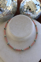 Rhodochrosite & Dalmatian Jasper Necklace 16”