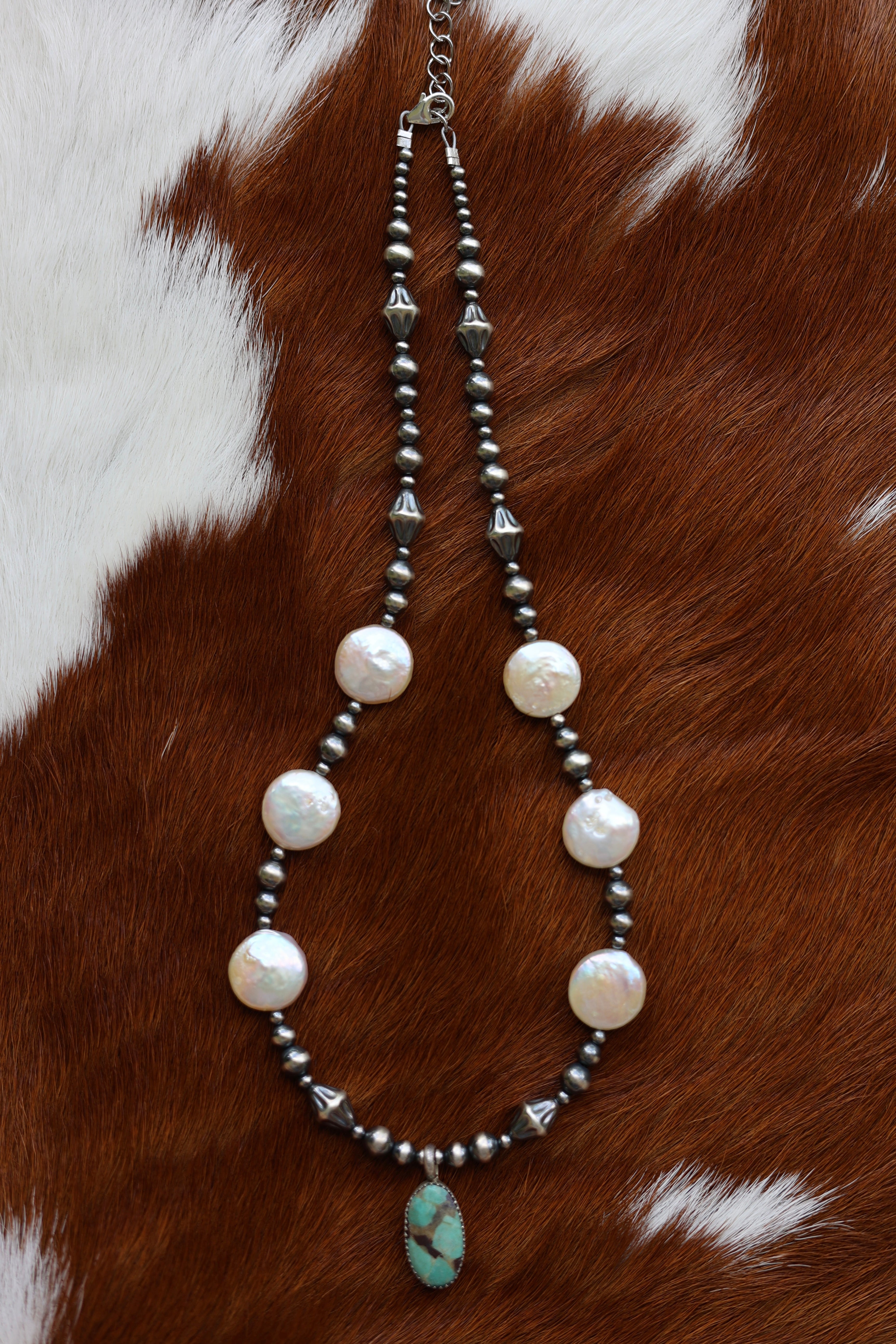 #2 Royston Turquoise & Freshwater Pearls 15-17”