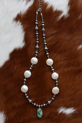 #2 Royston Turquoise & Freshwater Pearls 15-17”