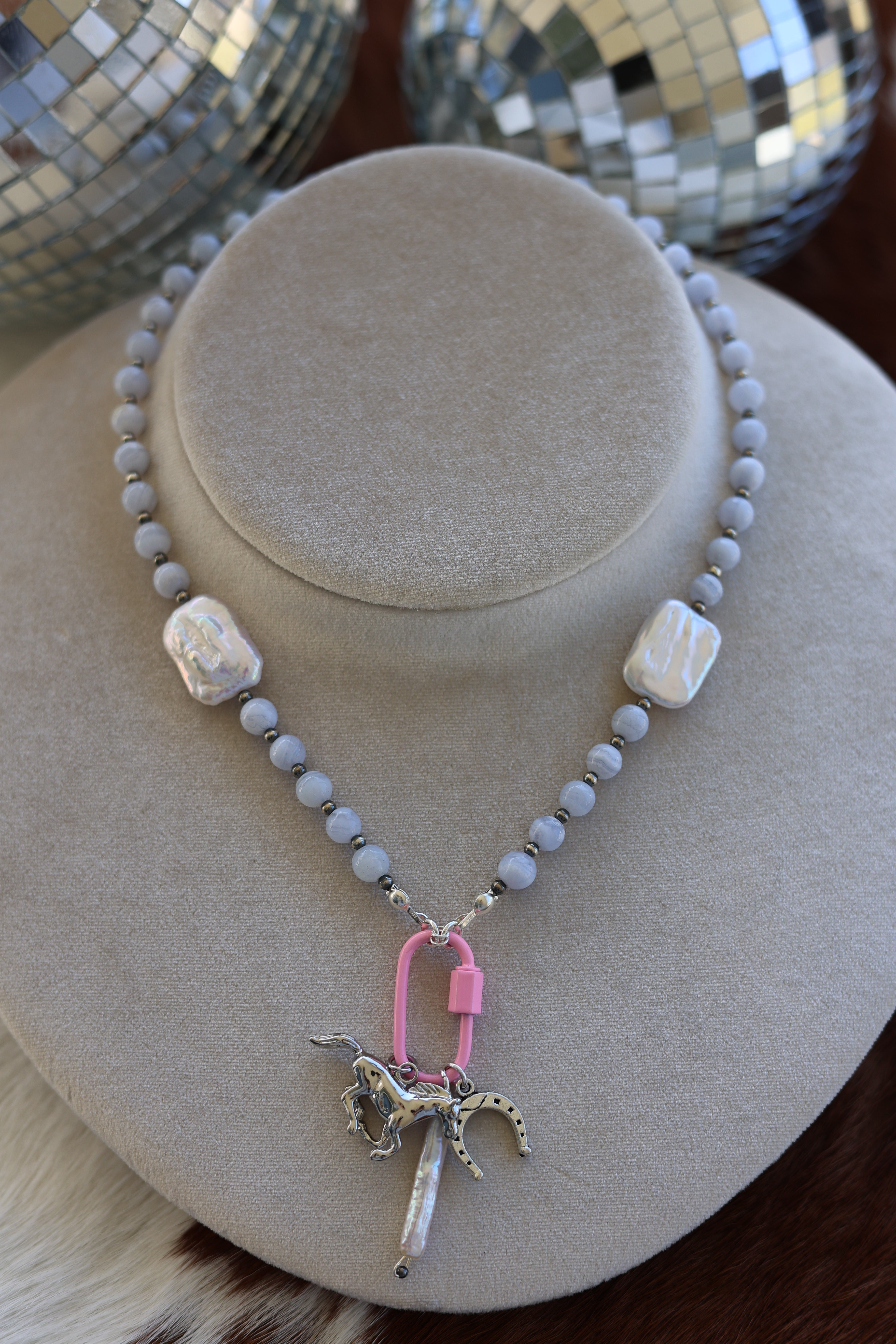 Agate & Freshwater Pearl Necklace 16-17.5”