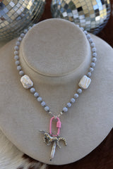 Agate & Freshwater Pearl Necklace 16-17.5”