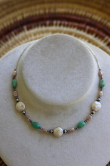 Elisa Sonora Turquoise, Peach Moonstone, & Freshwater Pearl Necklace 14.5-16.5”