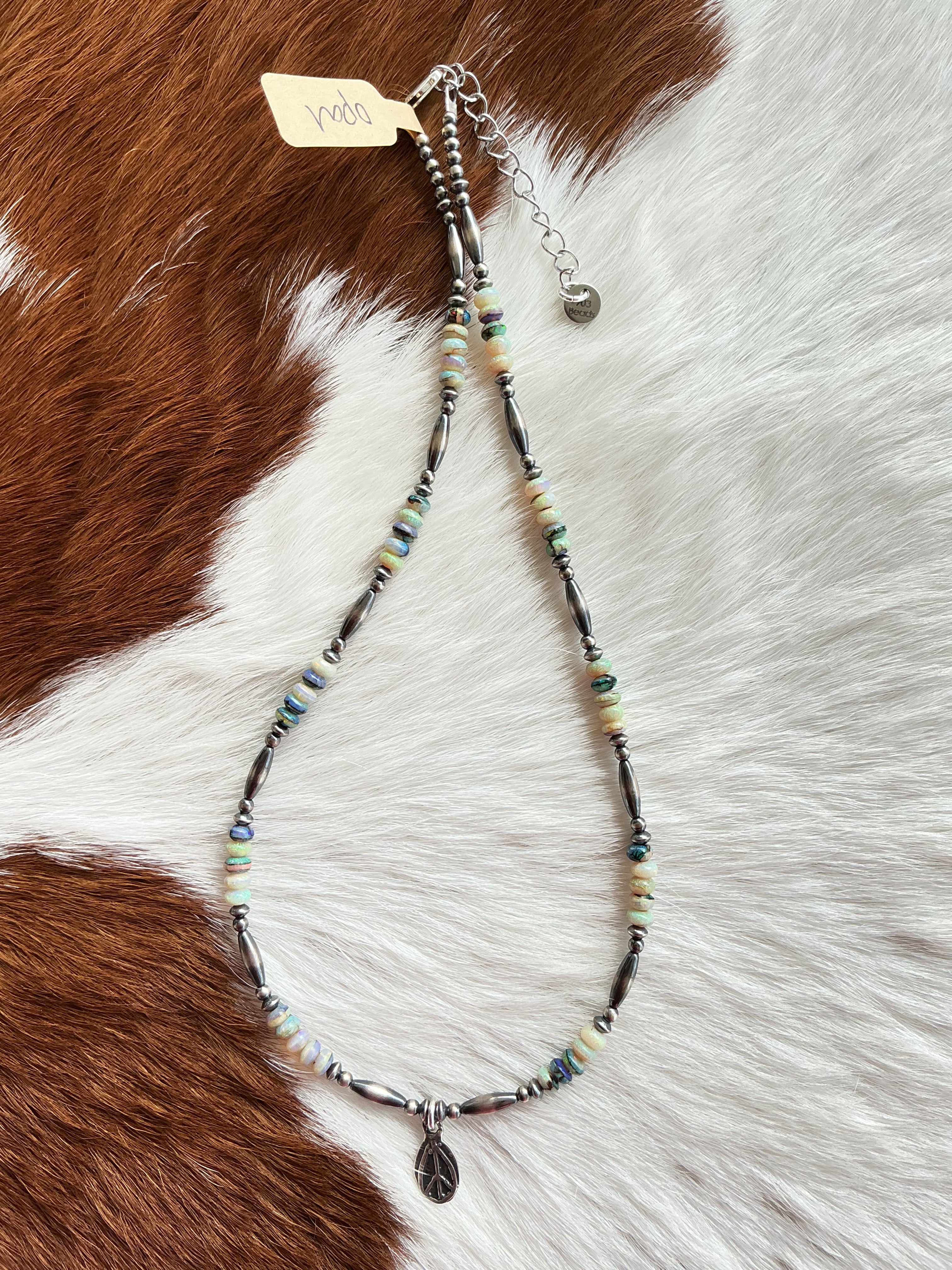 Opal Peace Sign Necklace 15-17”