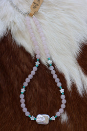 Rose Quartz, Sonoran Turquoise, & Pearl Necklace 15-17”