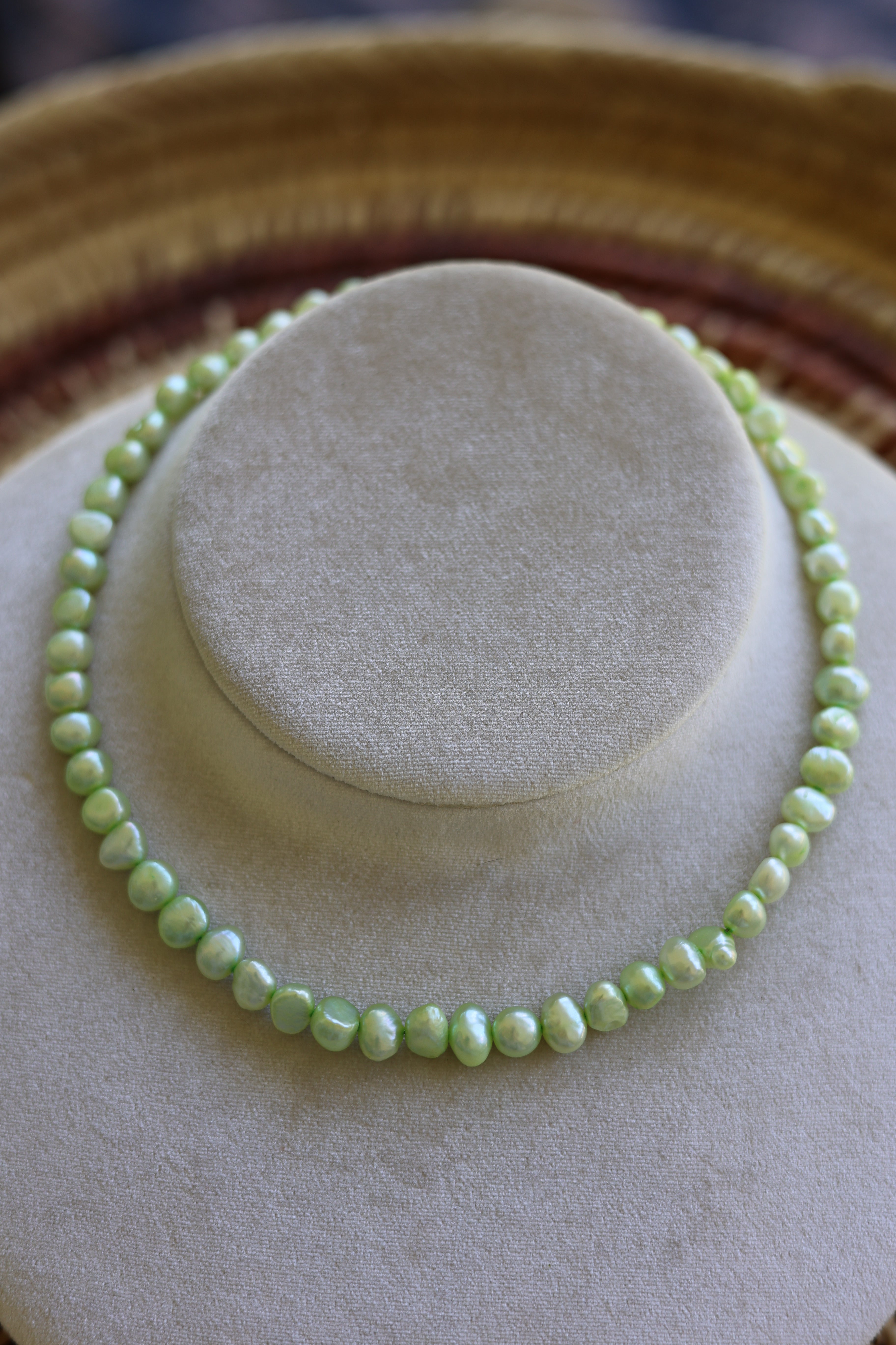 Green Freshwater Pearl Necklace 15-17”
