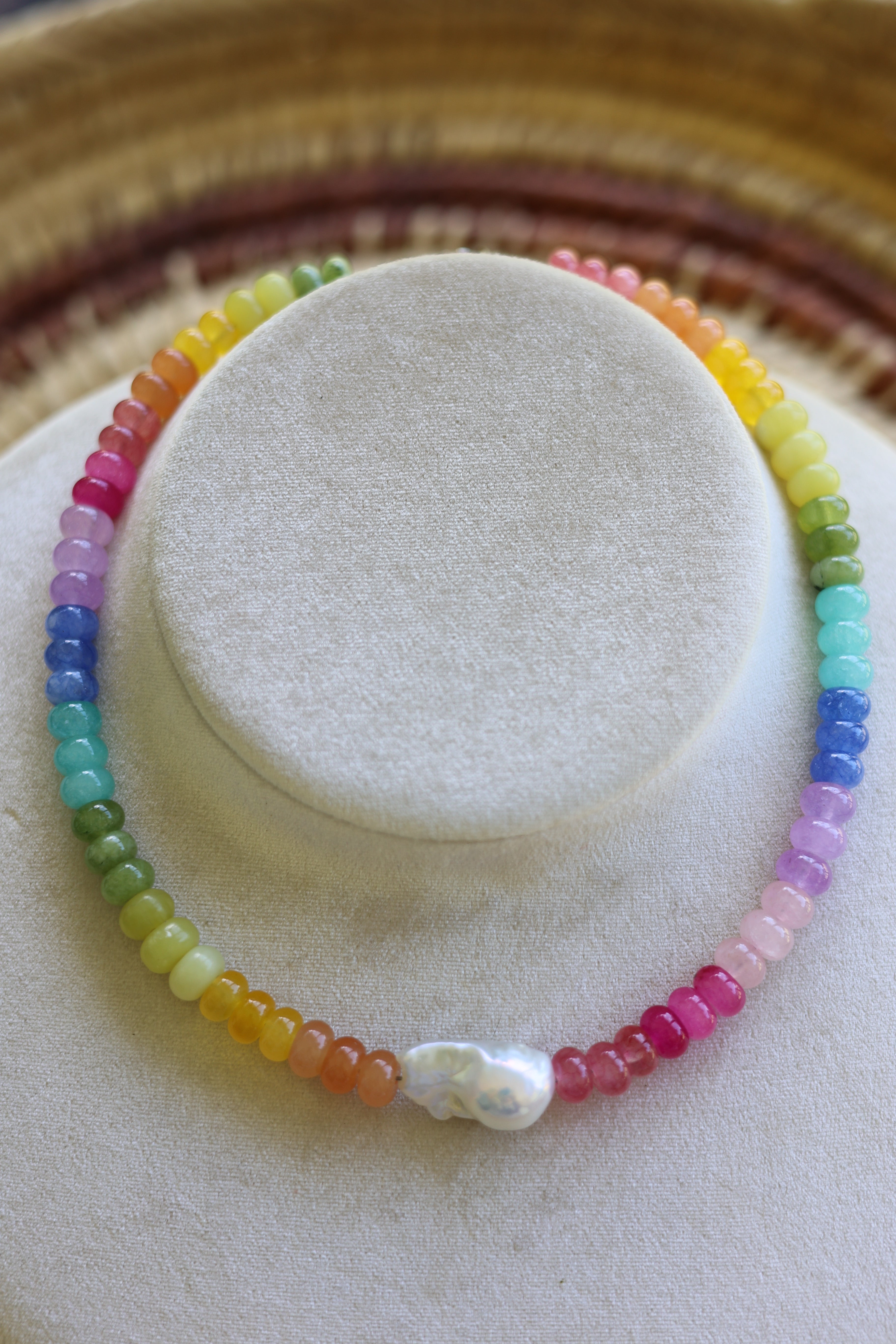 Rainbow Gemstone & Freshwater Pearl Necklace 15-17”