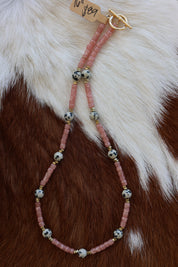 Rhodochrosite & Dalmatian Jasper Necklace 16”