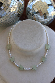 Freshwater Pearl & Jade Butterfly Necklace 16-18”