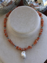 Sunstone & Freshwater Pearl Necklace 16-18”