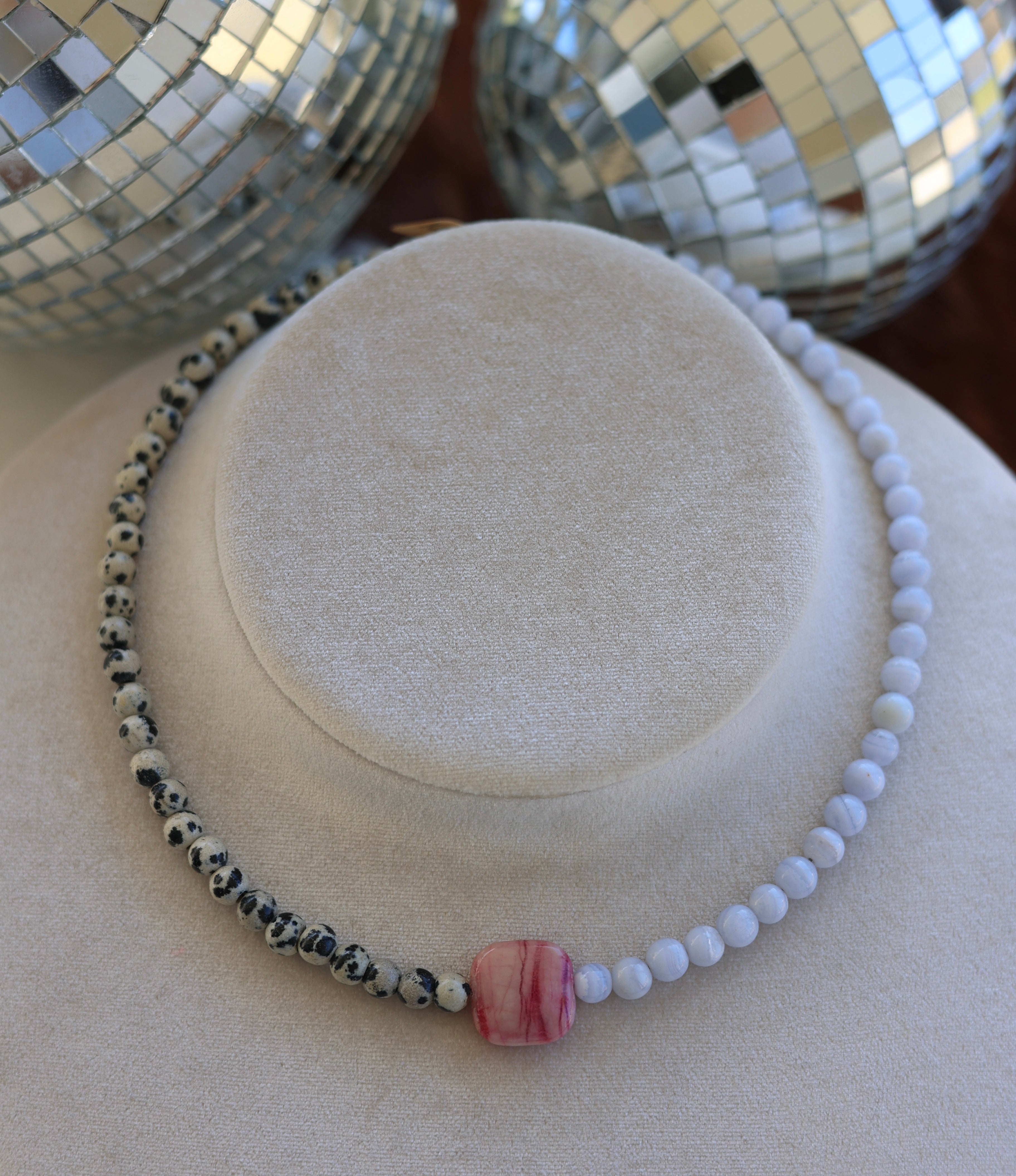 Dalmatian Jasper & Agate Necklace 16-17.5”