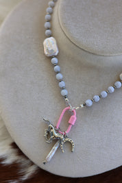 Agate & Freshwater Pearl Necklace 16-17.5”