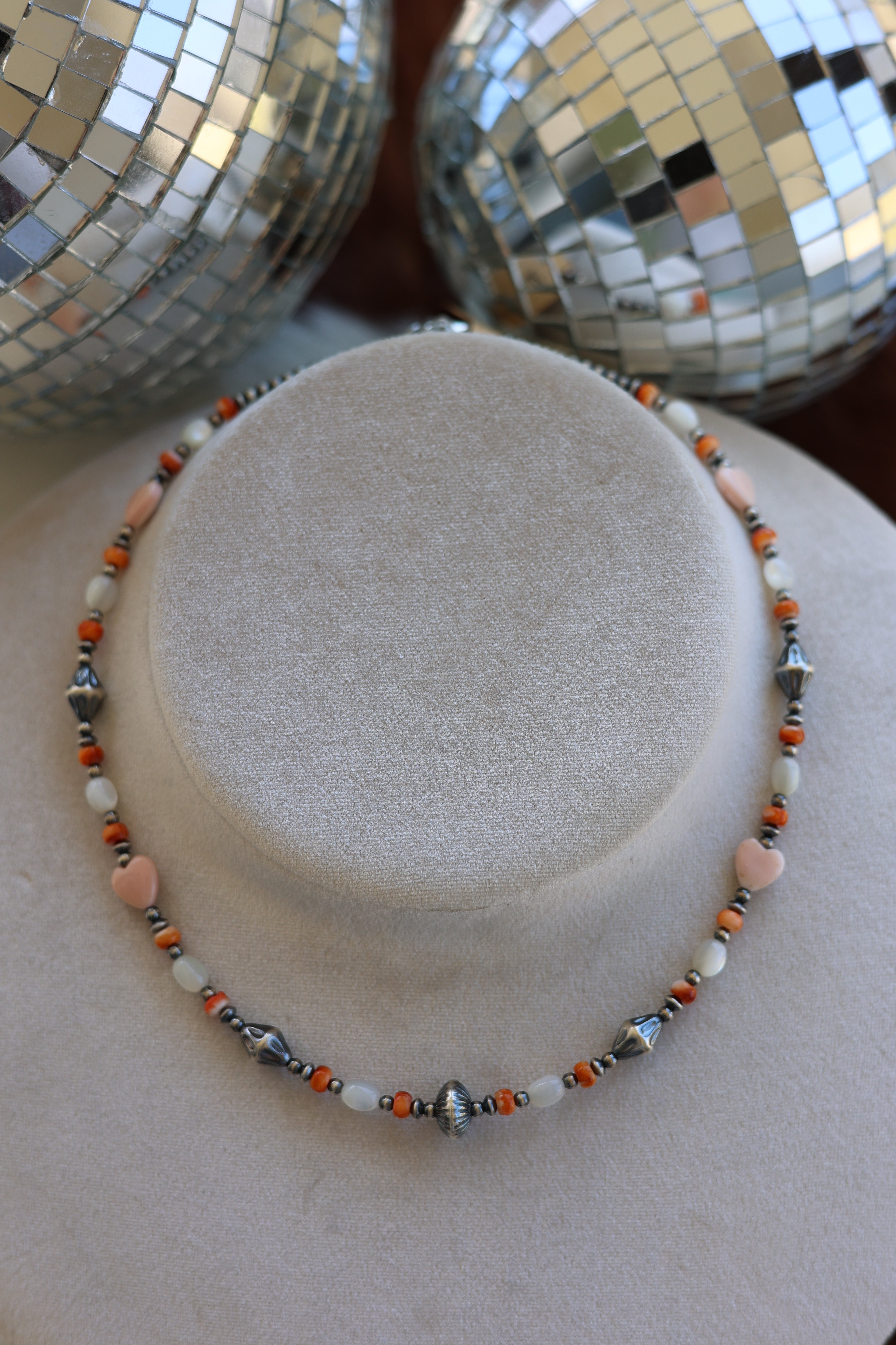 Pink Conch, Orange Spiny, & Mother of Pearl Necklace 15-17”