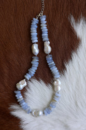 Lace Agate & Freshwater Pearl Necklace 16-18”