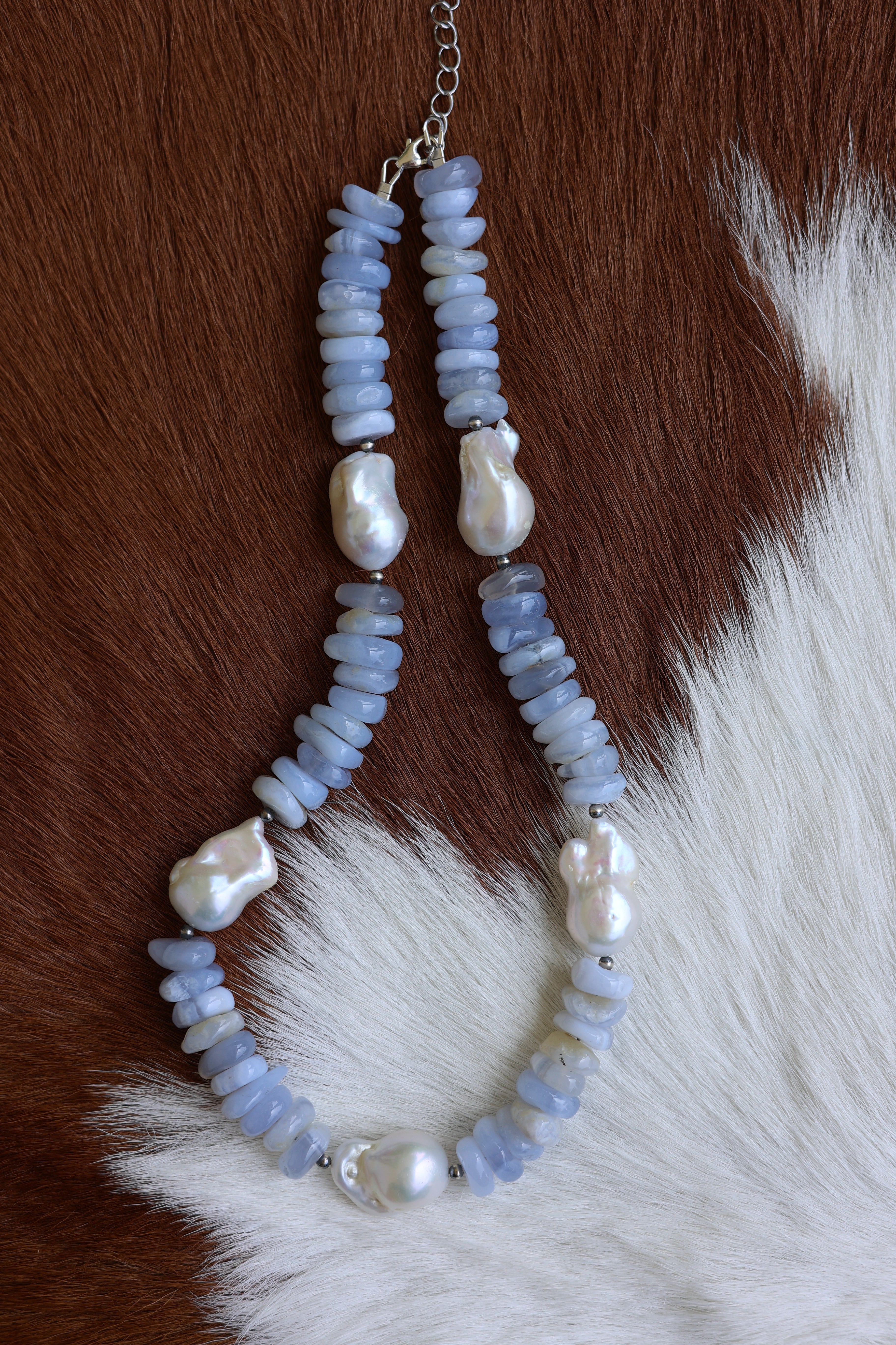 Lace Agate & Freshwater Pearl Necklace 16-18”