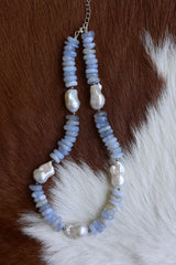 Lace Agate & Freshwater Pearl Necklace 16-18”