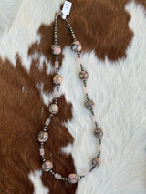 Bronze Pink Opal & Rose Quartz Necklace 24”