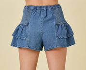 Denim Ruffle Shorts
