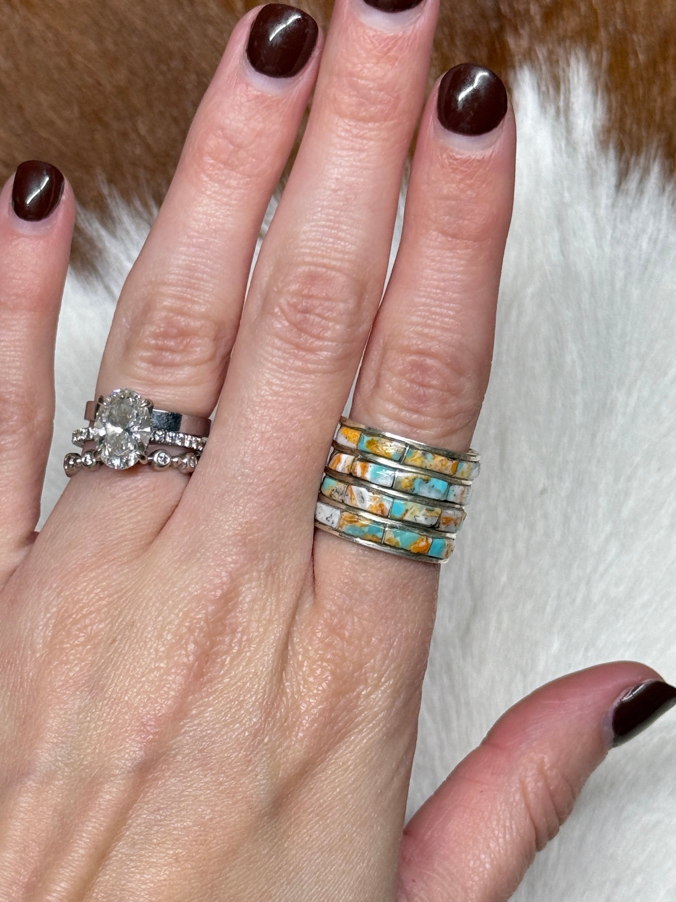 Spiny & Turquoise Inlay Ring - Size 7.5